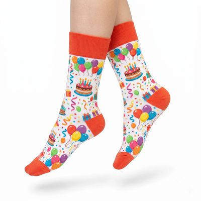 Custom Birthday Photo Print Socks - Flat Lay